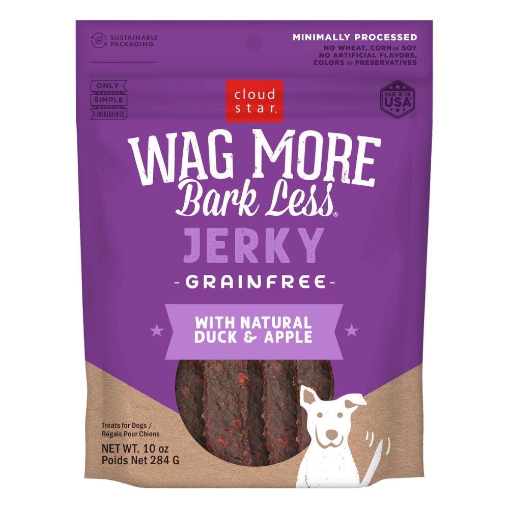 Cloud Star Jerky Dog Treats - Wag More Bark Less Grain Free with Natural Duck & Apple