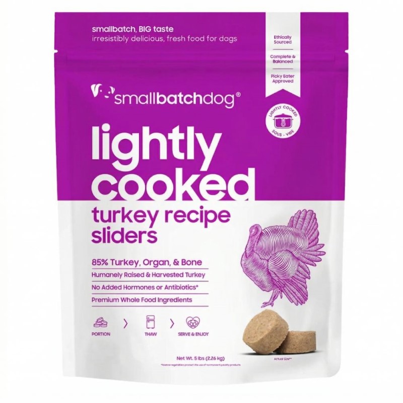 smallbatch Frozen Lightly Cooked Turkey Sliders Dog Food - Grain Free & High Protein