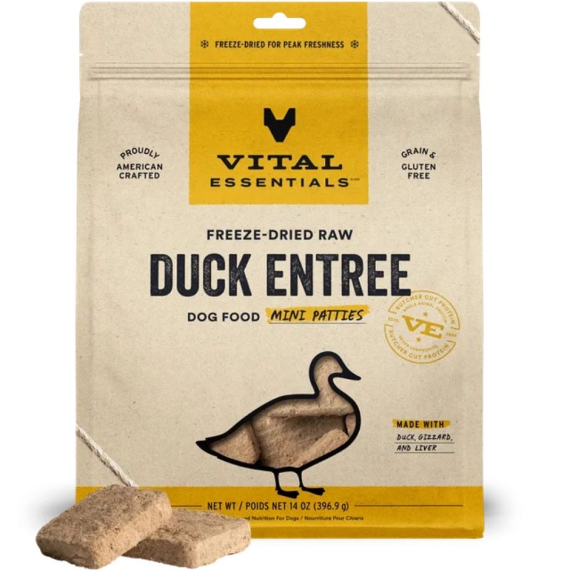 Vital Essentials Freeze Dried Raw Dog Food - High Protein, Grain Free & Limited Ingredient Mini Patties - Duck Entrée
