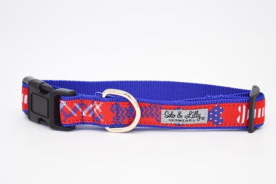 Solo & Lilly - Dog Collar - Red,  White,  & Blue Bones
