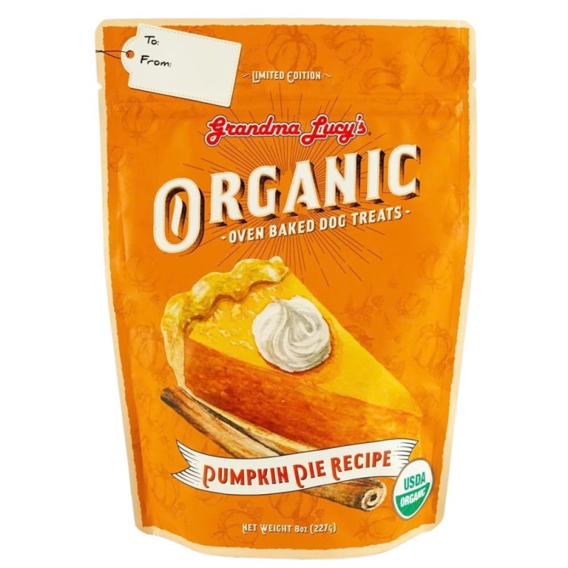 Grandma Lucy's Organic Oven Baked Dog Treats - USDA Organic, Certified Kosher & Human Grade Ingredients - Pumpkin Pie Recipe