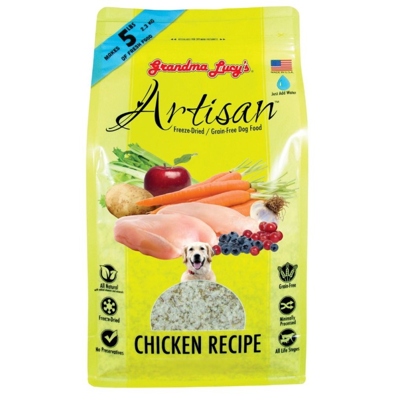 Grandma Lucy's Artisan Freeze Dried Fresh Dog Food - Grain Free All Natural Ingredients - Chicken Recipe - 1 lbs Bag