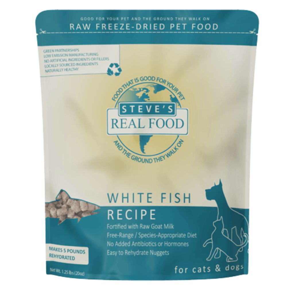 Steve's Real Food Freeze Dried Dog Food - High Protein & Grain Free - Whitefish Nuggets Recipe