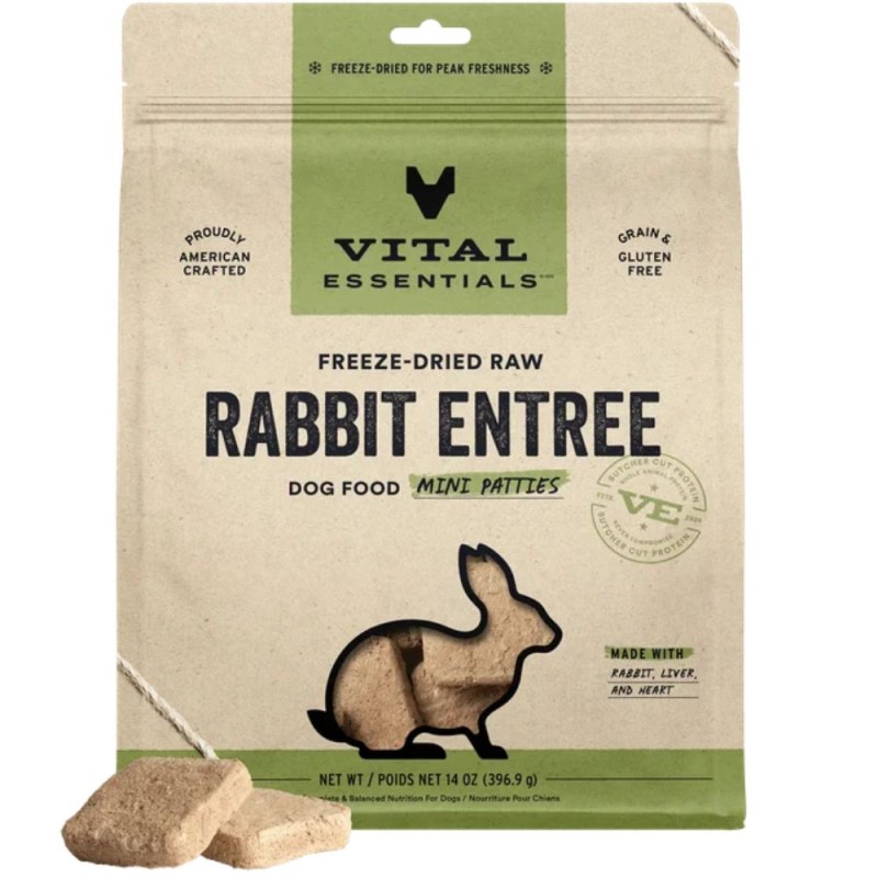 Vital Essentials Freeze Dried Raw Dog Food - High Protein, Grain Free & Limited Ingredient Mini Patties - Rabbit Entrée
