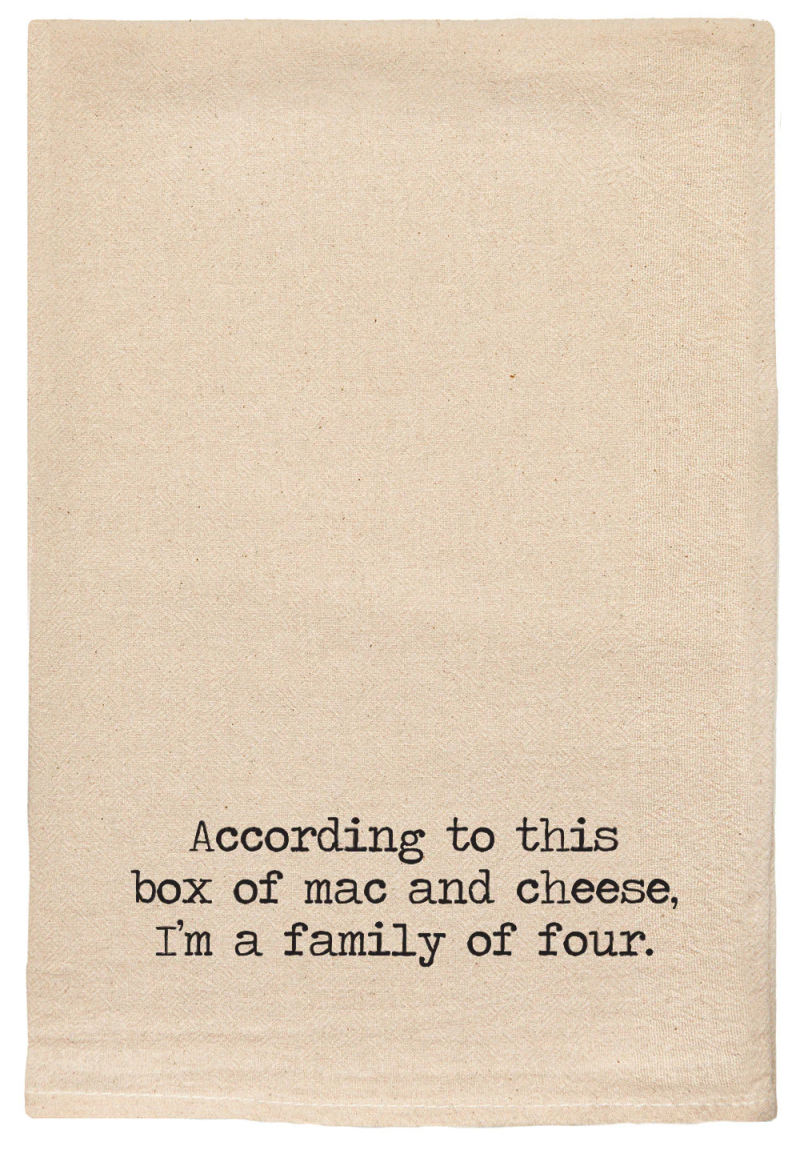 ellembee Natural Funny Tea Towel-According to this Mac and Cheese