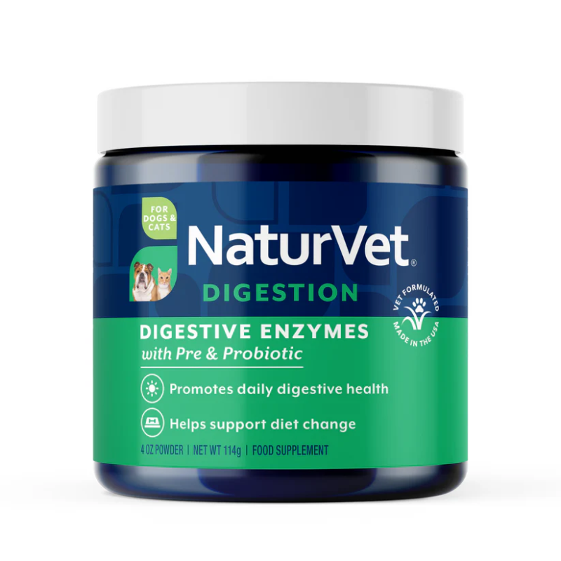 NaturVet Digestive Enzymes Powder with Prebiotics and Probiotics for Dogs and Cats