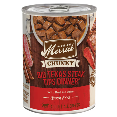 Merrick Grain Free Chunky Big Texas Steak Tips Dinner in Gravy Canned Dog Food