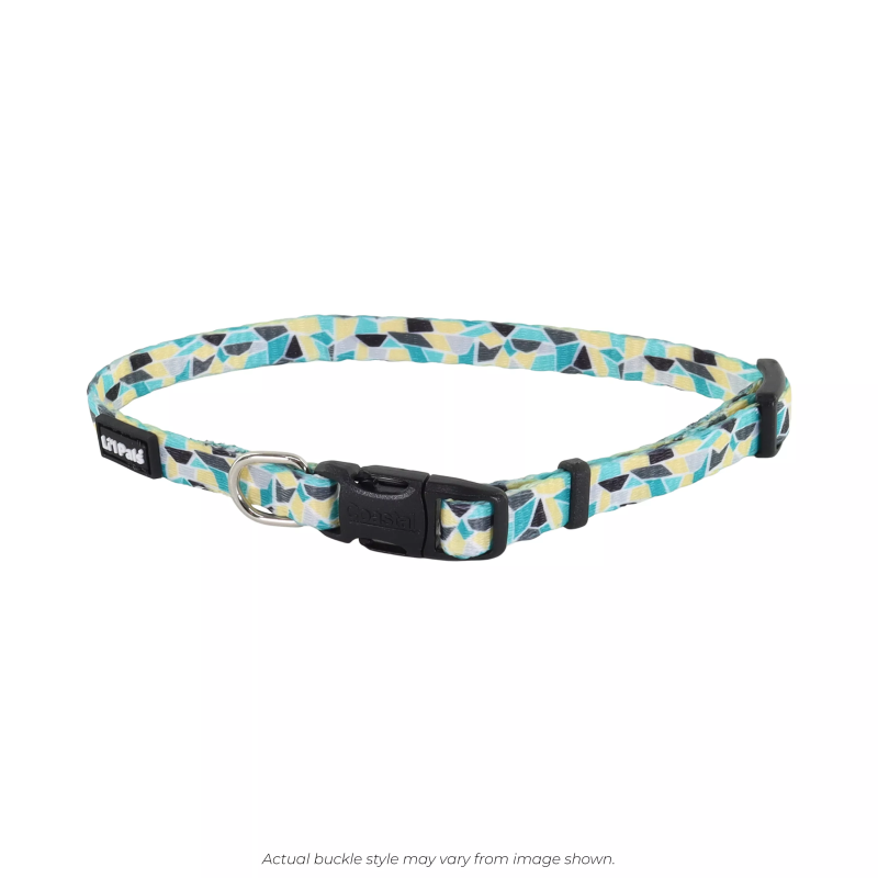 Coastal Pet Products Li'l Pals Adjustable Patterned Dog Collar-Teal Yellow Grey Stained Glass