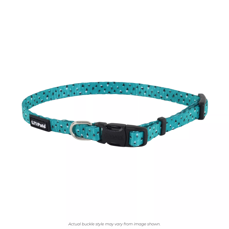 Coastal Pet Products Li'l Pals Adjustable Patterned Dog Collar-Teal and Grey Diamonds