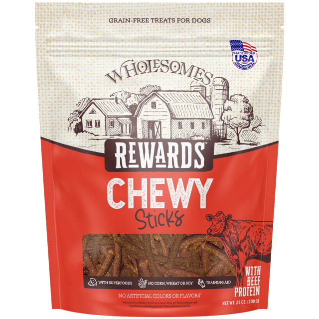 Wholesomes Rewards Chewy Beef Sticks Jerky Treats