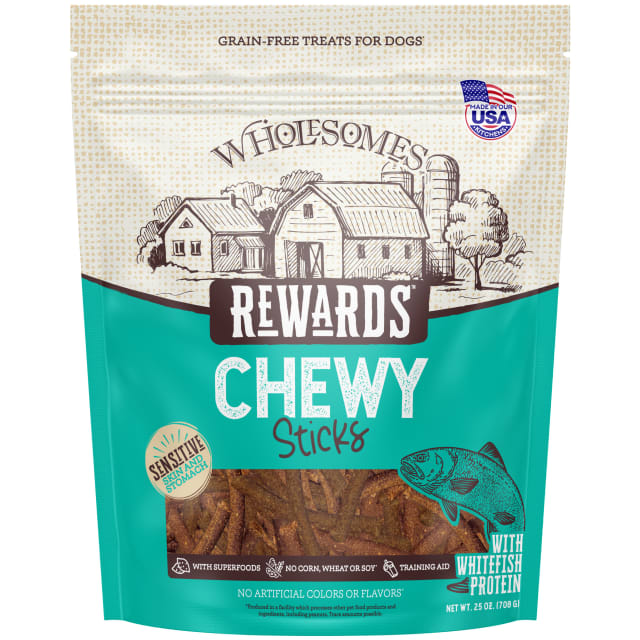 Wholesomes Rewards Chewy Whitefish Sticks Jerky Treats