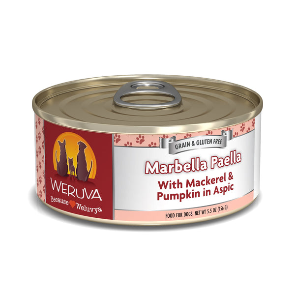 Weruva Marbella Paella with Mackerel & Pumpkin in Aspic for Dogs