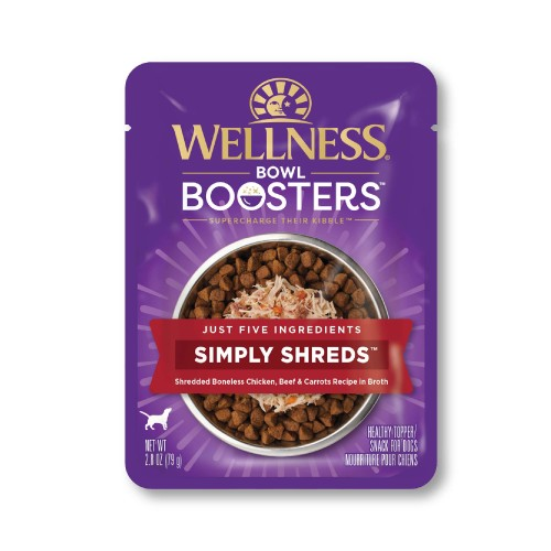Wellness Bowl Boosters Simply Shreds Chicken, Beef & Carrots Mixer or Topper for Dogs