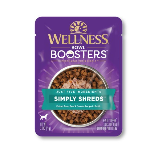 Wellness Bowl Boosters Simply Shreds Tuna, Beef & Carrots Mixer or Topper for Dogs