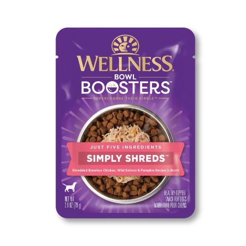 Wellness Bowl Boosters Simply Shreds Chicken, Wild Salmon & Pumpkin Mixer or Topper for Dogs