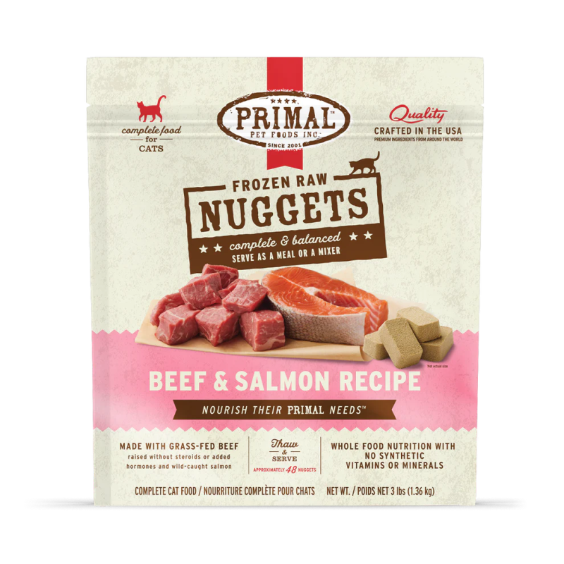 Primal Feline Raw Frozen Nuggets-Beef & Salmon Recipe