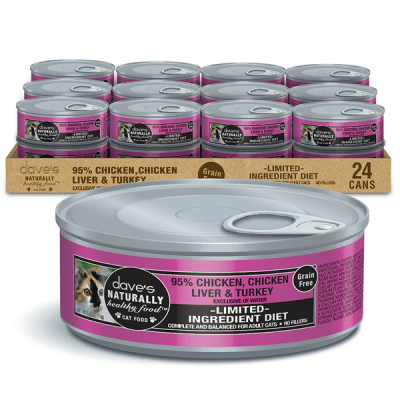 Dave's Pet Food Naturally Health 95% Chicken, Chicken Liver & Turkey Paté Canned Cat Food