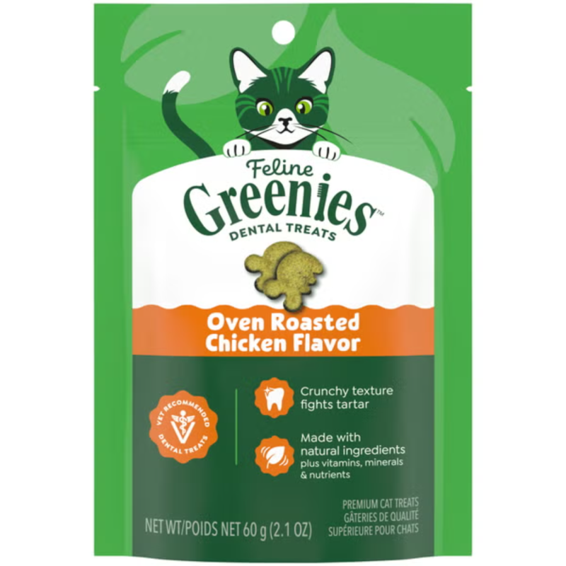Feline Greenies Dental Cat Treats-Oven Roasted Chicken Flavor