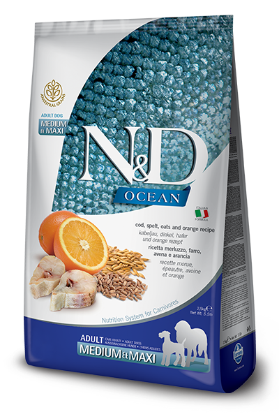 Farmina N&D Ocean Canine Cod, Spelt, Oat, & Orange Adult Medium & Maxi