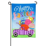 Evergreen Happy Easter Plaid Truck Garden Flag