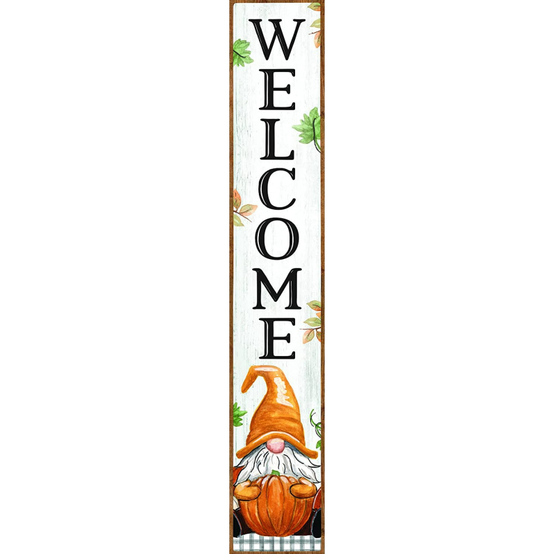My Word! Welcome Gnome Holding Pumpkin Porch Board