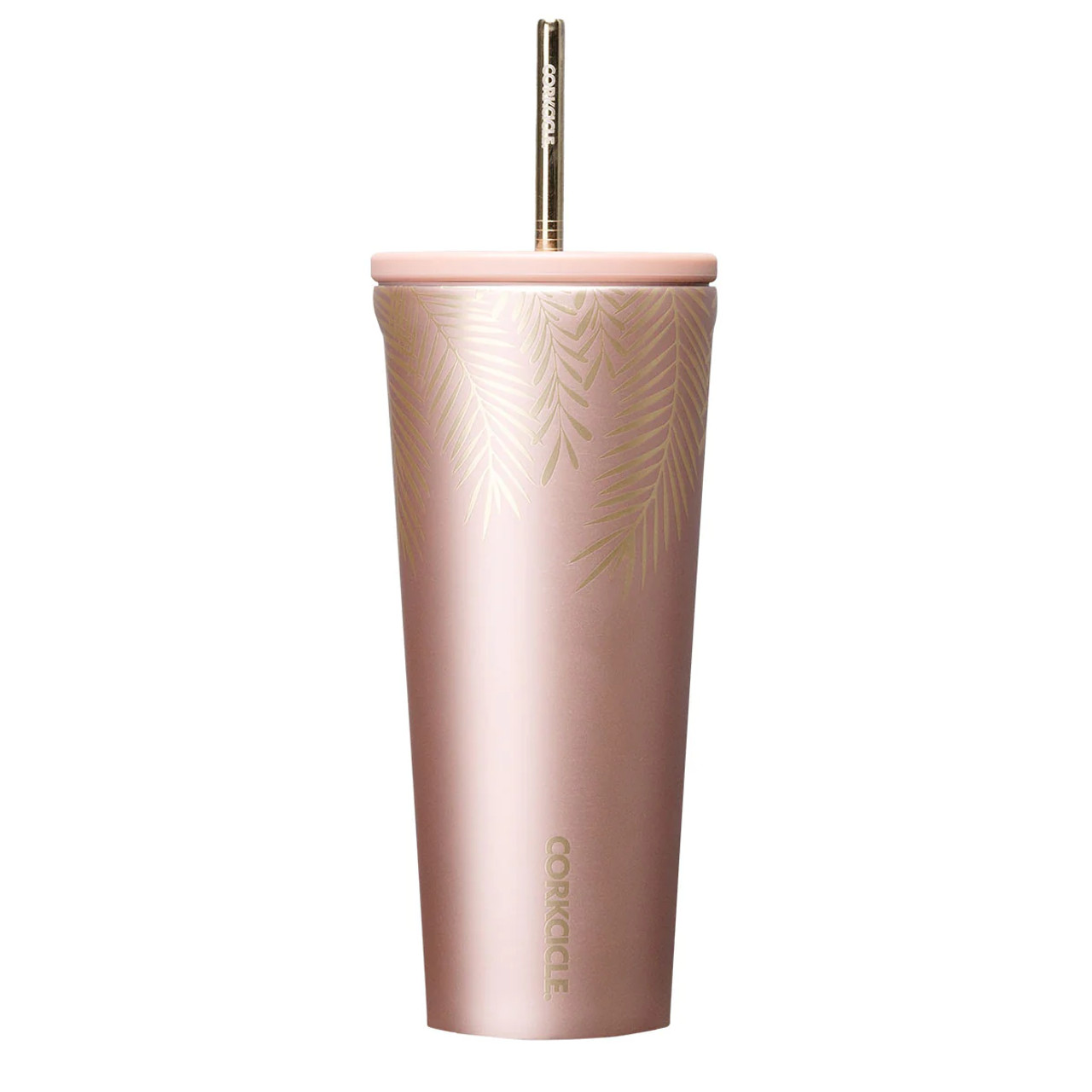 Corkcicle Cold Cup Insulated Tumbler with Straw-Frosted Pines Rose Gold
