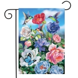 Briarwood Lane Hummingbird and Roses Garden Flag