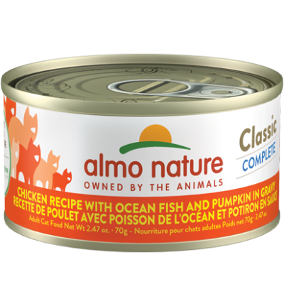 Almo Nature Classic Complete Chicken Recipe with Ocean Fish and Pumpkin in Gravy Cat Food