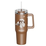 E&S Serengeti 40 oz Ultimate Stainless Steel Hot & Cold Tumbler-Tan Shih Tzu