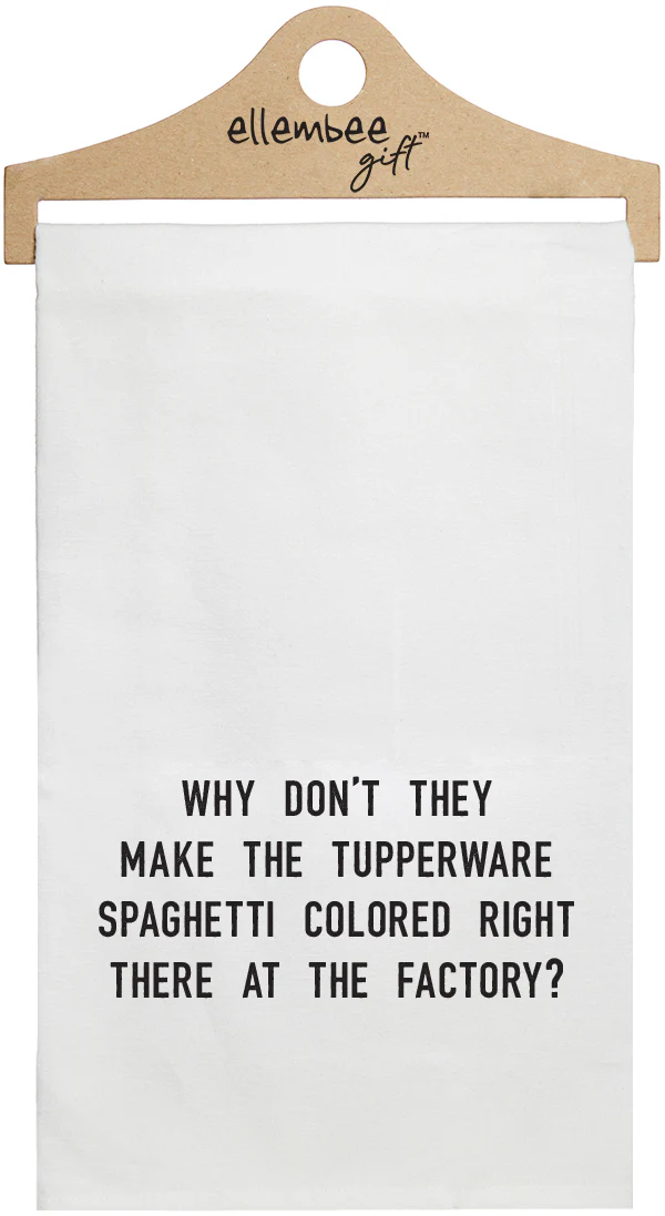 ellembee White Kitchen Tea Towel-Spaghetti Colored Tupperware