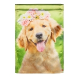 Evergreen Golden Lab with Flower Crown Lustre Garden Flag