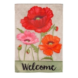 Evergreen Poppy Welcome Suede Garden Flag