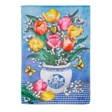 Evergreen Butterflies and Tulips Suede Garden Flag