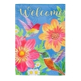 Evergreen Colorful Hummingbird and Flowers Suede Garden Flag