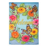 Evergreen Gerbera Butterflies Suede Garden Flag