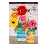 Evergreen Poppies and Painted Cans Applique Garden Flag