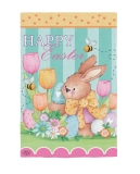 Evergreen Bee & Brown Bunny Burlap Garden Flag