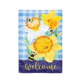 Evergreen Daffodils & Bees Applique Garden Flag