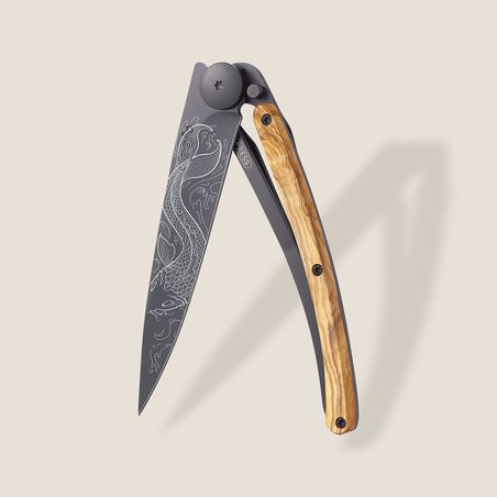 Deejo 27G Ultra-Light Pocket Knife-Olive Wood /Fish
