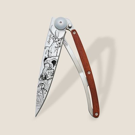 Deejo 37G Ultra-Light Pocket Knife-Coral Wood / Hunting Scene