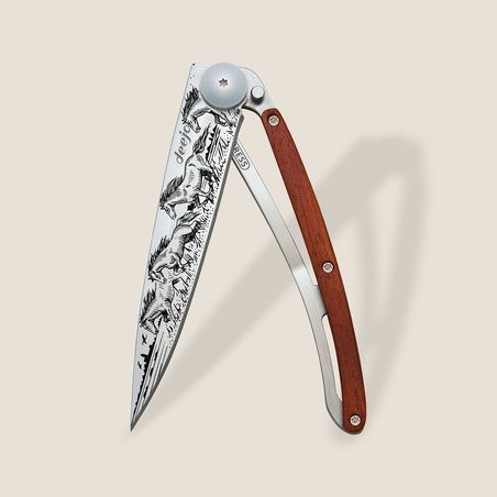 Deejo 37G Ultra-Light Pocket Knife-Coral Wood / Wild Horses