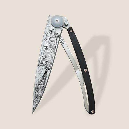 Deejo 37G Ultra-Light Pocket Knife-Ebony Wood / Fire Fighter