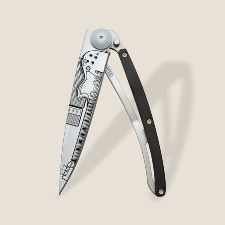 Deejo 37G Ultra-Light Pocket Knife-Ebony Wood / Rock 'N' Roll