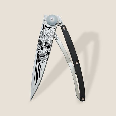 Deejo 37G Ultra-Light Pocket Knife-Ebony Wood / Latino Skull