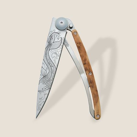 Deejo 37G Ultra-Light Pocket Knife-Juniper Wood / Fish
