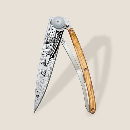 Deejo 37G Ultra-Light Pocket Knife-Olive Wood / Sailing
