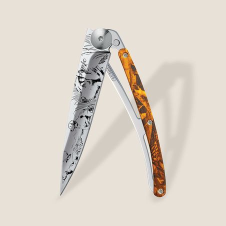 Deejo 37G Ultra-Light Pocket Knife-Orang Camo / On the Lookout
