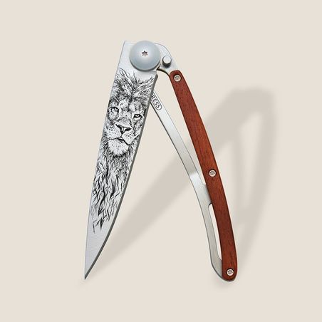 Deejo 37G Ultra-Light Pocket Knife-Coral Wood / Lion