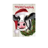 Evergreen Christmas Cow Burlap Garden Flag