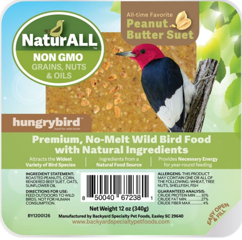 hungrybird NaturALL Premium No-Melt Peanut Butter Suet Wild Bird Food